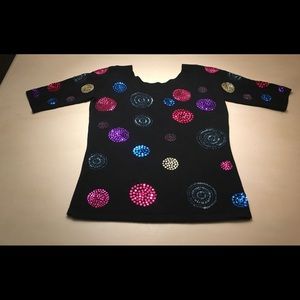 Cache’ sweater sequins circle black multi